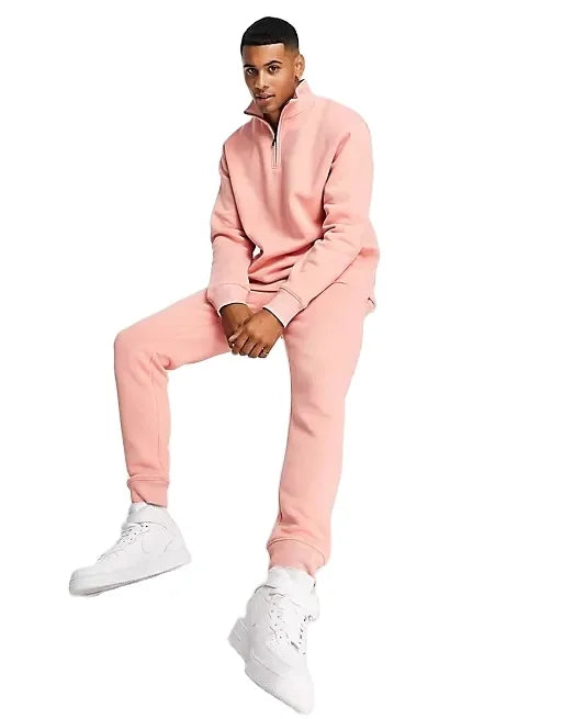 KY Men's High Neck Partial Zip Elasticated Waist Side Pockets Ribbed Cuffs Casual Style Co-ord Sweat Suits