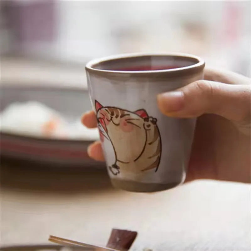 Japanese Creative Animal Pattern Customised Eco-Friendly Ceramic Coffee Cups Novelty Gifts 160ml Cat Straight Handhold Couple