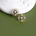 Gold Plated Black Enamel Elegant Silver Jewelry Fashion French Stud Earrings