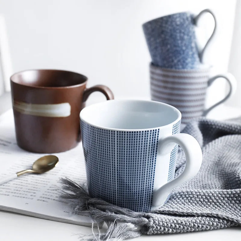 Manufacturer Wholesale  15OZ Japanese Retro Creative Household Couple Mugs Ceramic Cups for Tea Coffee Milk