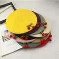 Women's Adjustable Polyester Beret Cap Fresh Sweet Cherry Novelty Artist Hat for Daily Casual Party Outdoor Use Breathable Sun