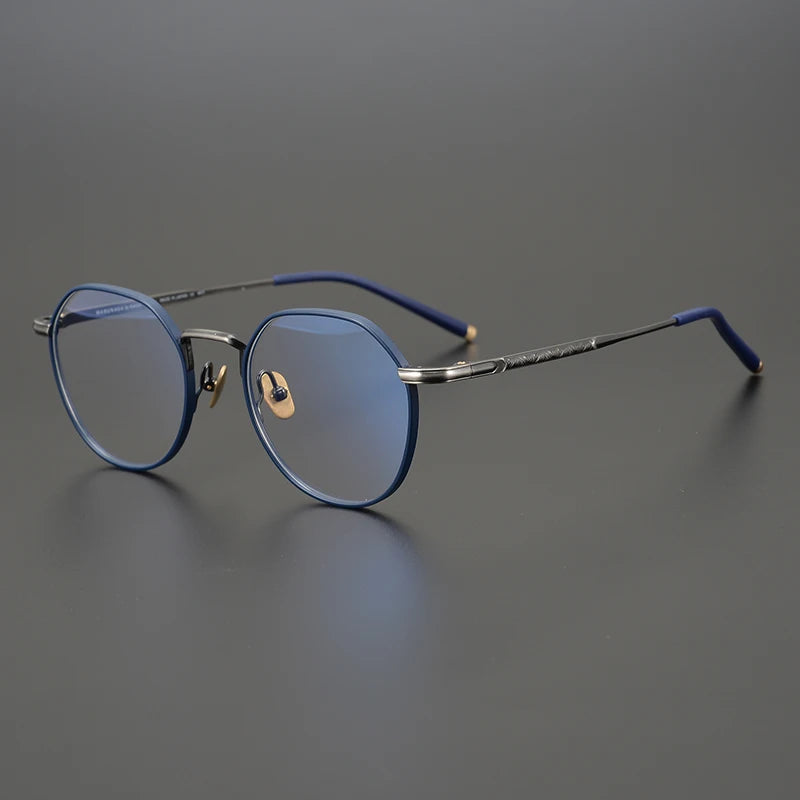 China Stock Classic Pure Titanium Lightweight Full-Rim Polygon Design Carved Pattern Optical Frame Myopia Anti-blue Light Custom