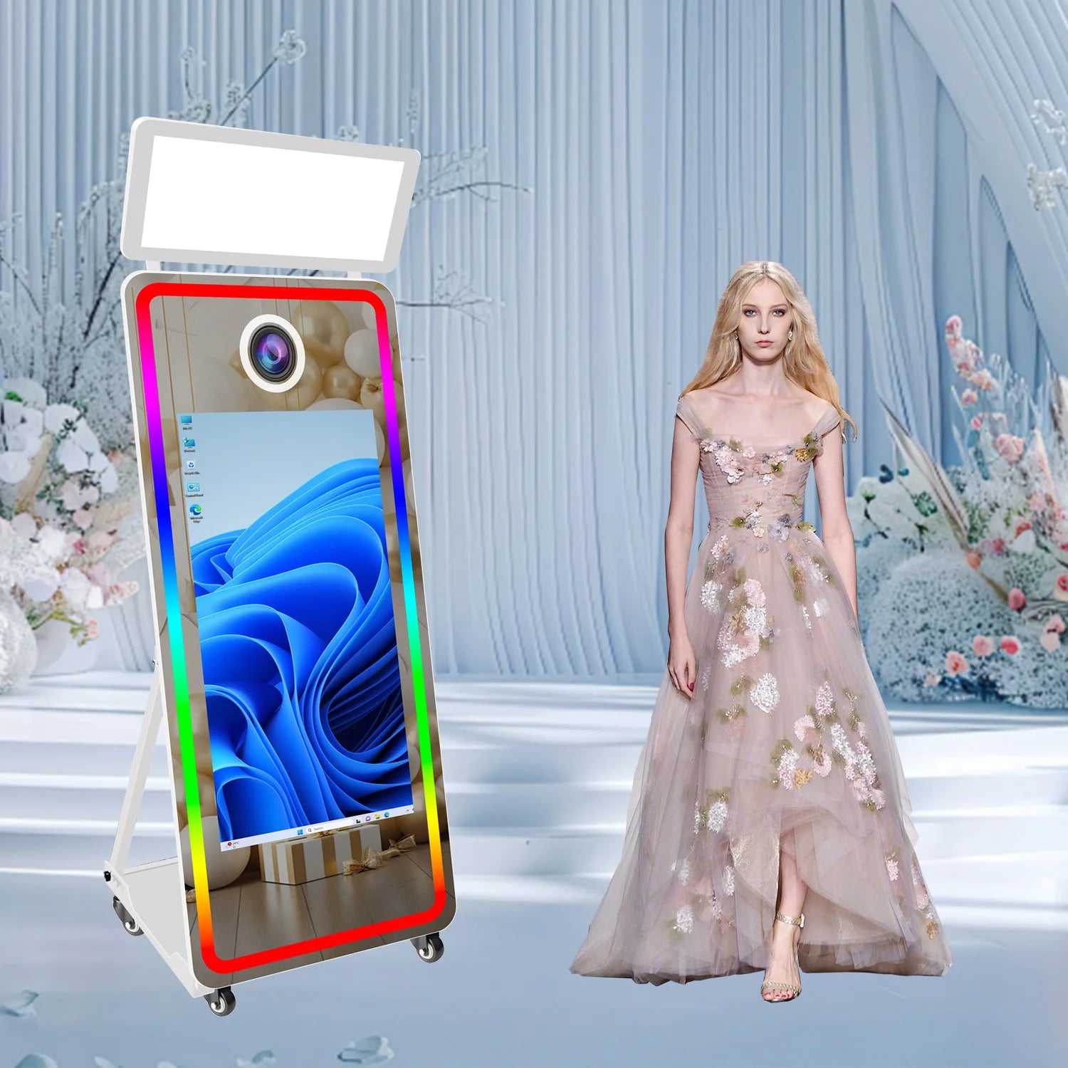 32/43 Touch Screen Selfie Magic Mirror Photo Booth Machine With Cooling Fan LED Light Frame Mirror Photobooth for Wedding Party