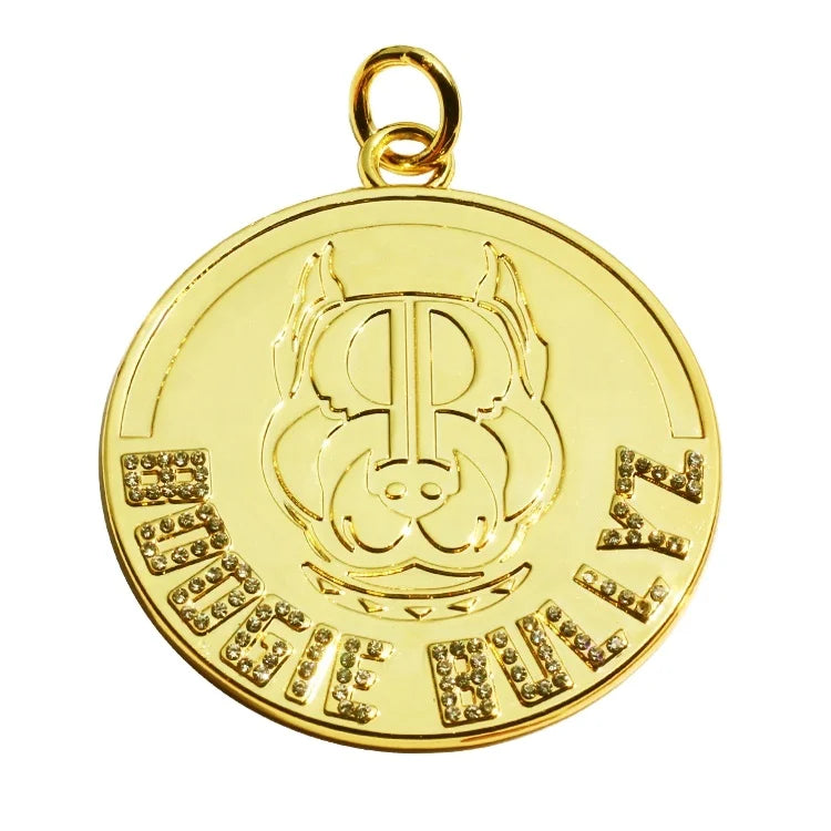 Round Metal Pendant Engraved logo Diamond Necklace Charm Pendant for Bracelet Charms