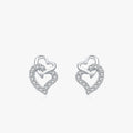 Ailmay Top Quality Real 925 Sterling Silver Fine Sparkling CZ Two Hearts Stud Earrings for Women Statement Jewelry Gift