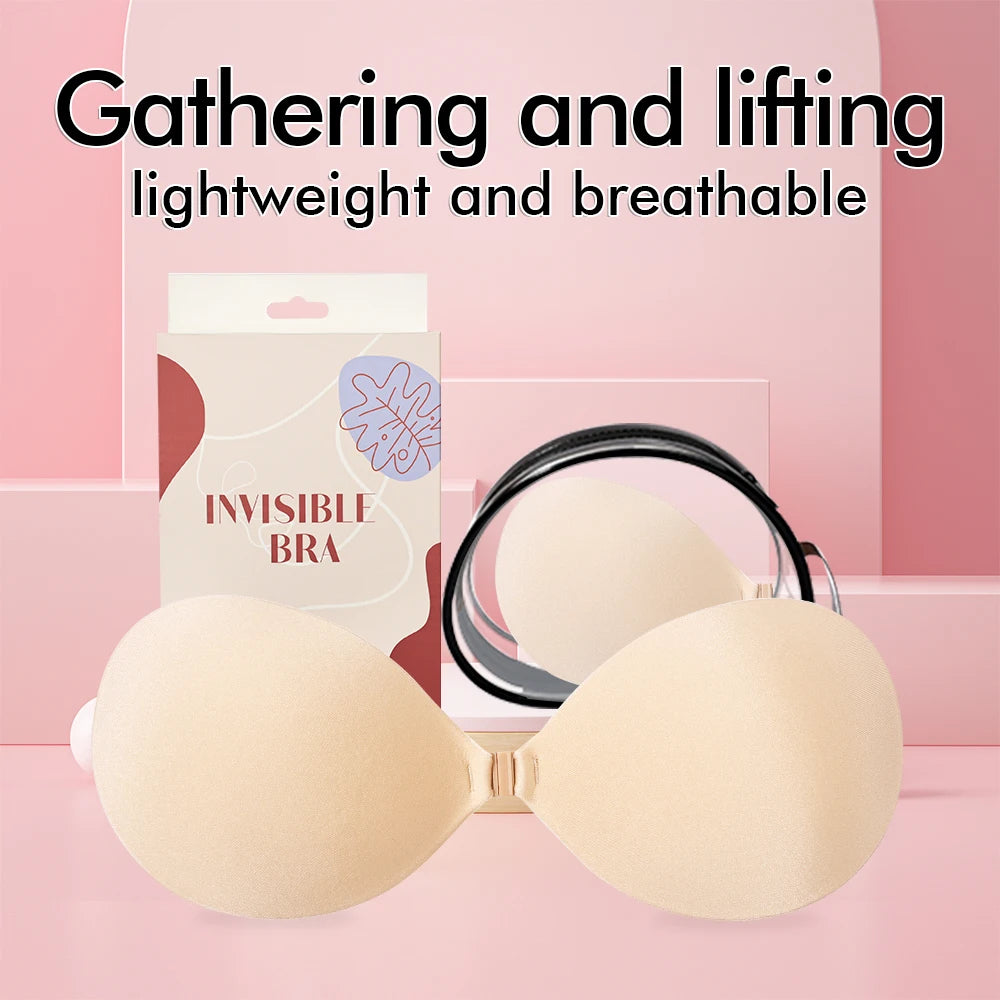Breathable Silicone Adhesive Bra with Micro Vent Holes Backless Sticky Bra for Everyday Use Painless Removal Reusable Pasties