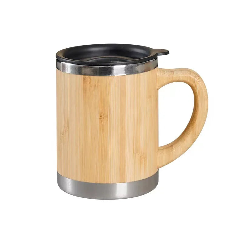 Eco-Friendly 350ml Travel Double Wall Stainless Steel Vacuum Flask BPA-Free Lid Bamboo Handle Thermal Insulation Business Gifts