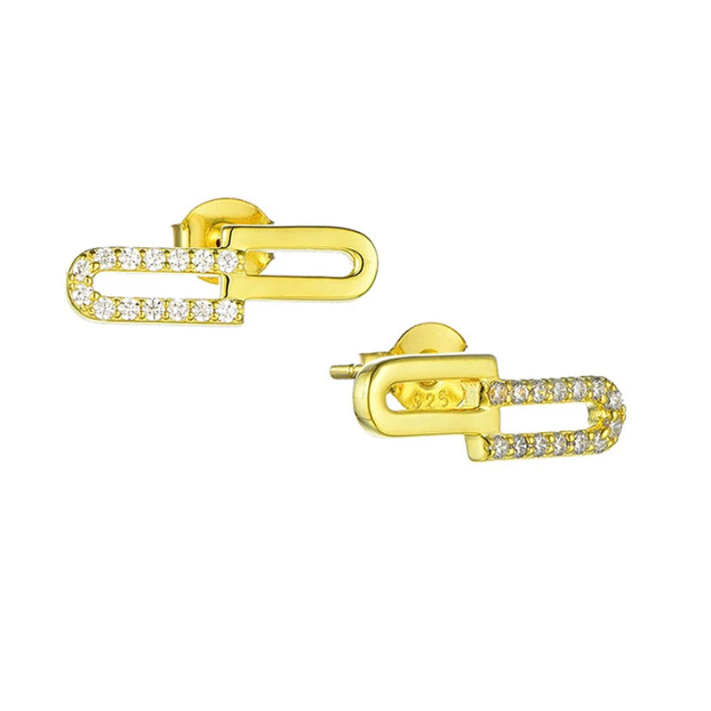 Mirror 925 Sterling Silver U Shape Chain Dangle Earring Gold Plated Double U Buckle Dangle Earring