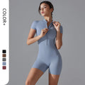 Wholesale Gym One Piece Yoga Romper Zipper Short Sleeve Fitness Jumpsuit for Women