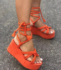 BUSY GIRL YM3006 2022 Summer Fashion Wedge Heel Chunky Shoes Large Size Platform Heels Sandals for Ladies