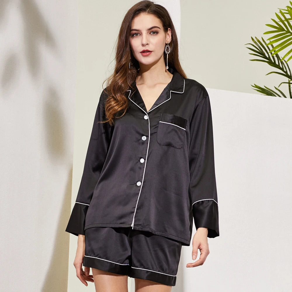 Fung 6002 New Arrivals Popular Luxury Plus Size Solid Simple Short Spandex Polyester Pajamas Set Women