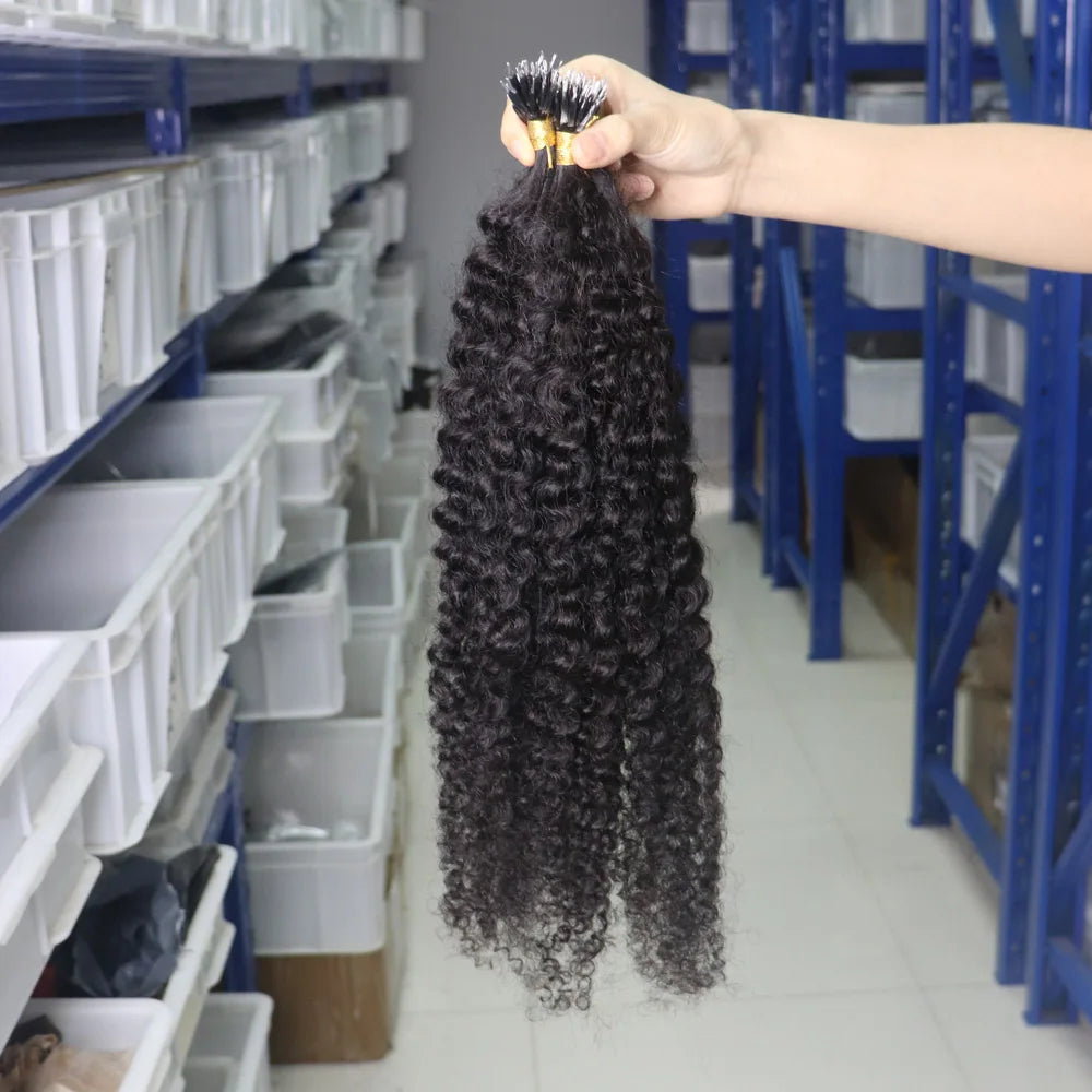 Factory Direct Customized 100% Pure Brazilian Virgin Remy Hair Extensions 100grams 16-24inch 10A Kinky Curly Micro Ring Hair