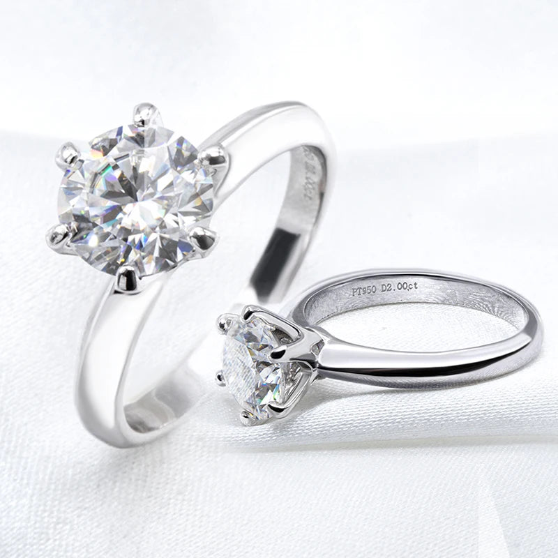 Hight Quality Moissanite Jewelry 0.5/1ct/2ct/3ct Classic Six Claw 925 Sterling Silver Platinum Plating Moissanite Diamond Ring