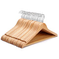 Solid Wood Coat Hanger Clothes Racks Hanger for Clothes Natural Colors 20 Pcs with Grooves and 360 Degree Chrome Plated Hooks