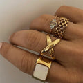 18K PVD Gold Plated Waterproof Tarnish Free Statement Unisex  Chunky Cross Stainless Steel Couple Open Rings Jewelry Women