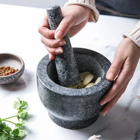 Heavy Granite Pestle and Mortar Kit Garlic Spice Press Pounder Salt Grinder Mill Squeezer Pepper Herbs Crusher Kitchen Tools