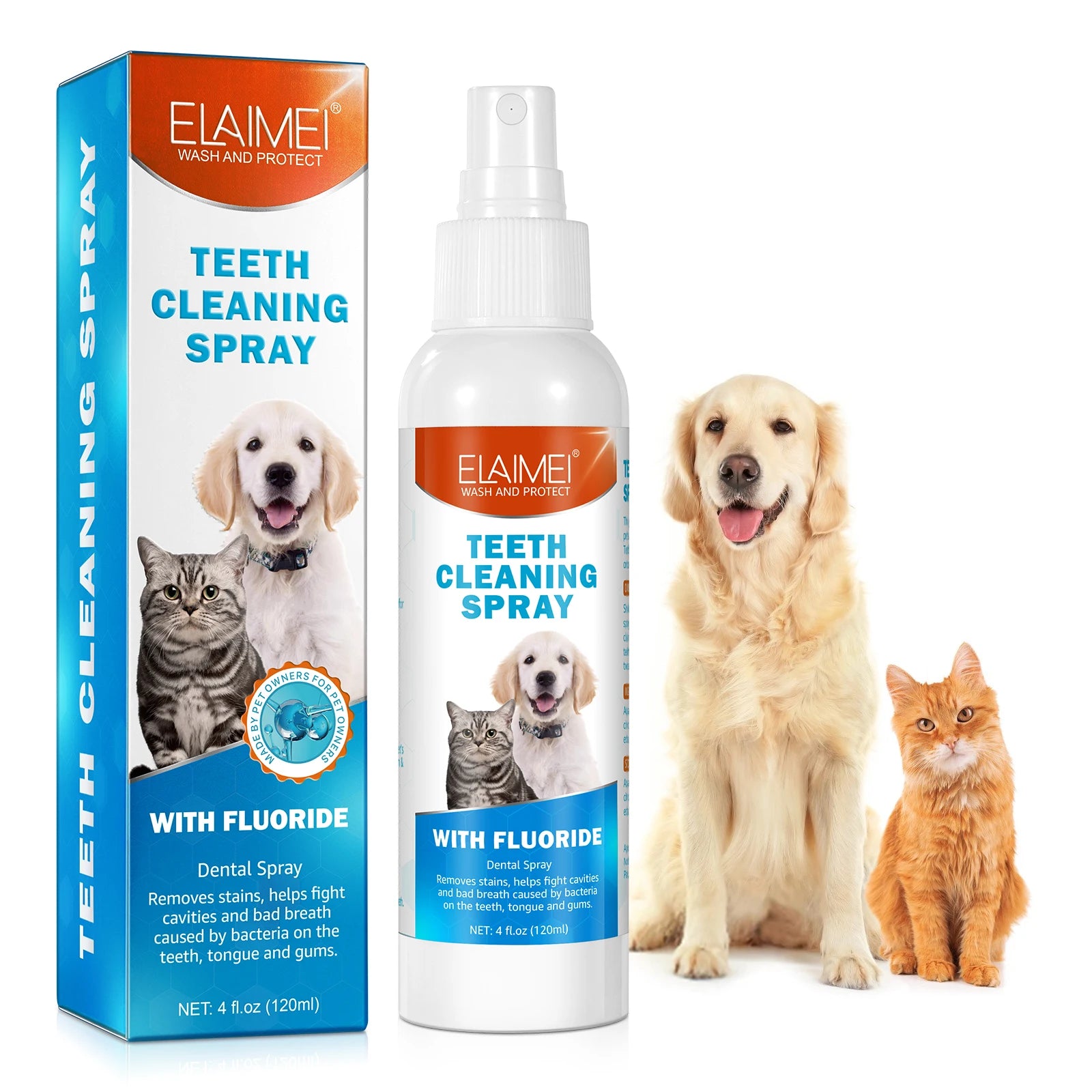 ELAIMEI Cat Dog Oral Care Teeth Cleaning Breath Dental Spray Healthy Pet Mouth Spraymouth Care Pet Oral Spray