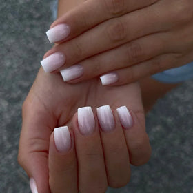 Wholesale Gradient Pink White 12Sizes Fake Nails Press on for Girl With Glue