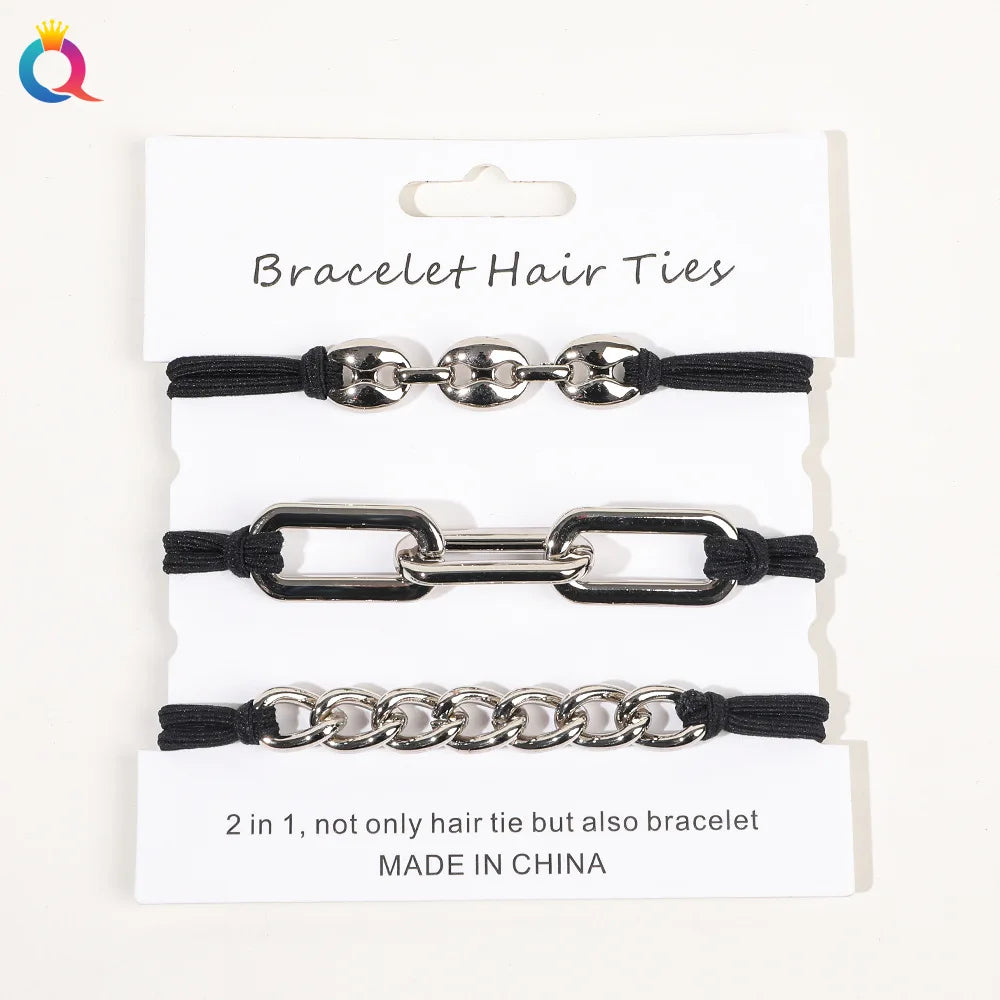 Woman Hair Tie Bracelet Set Cardboard Packing Elastic Hair Tie Band Girl Ponytail Holder