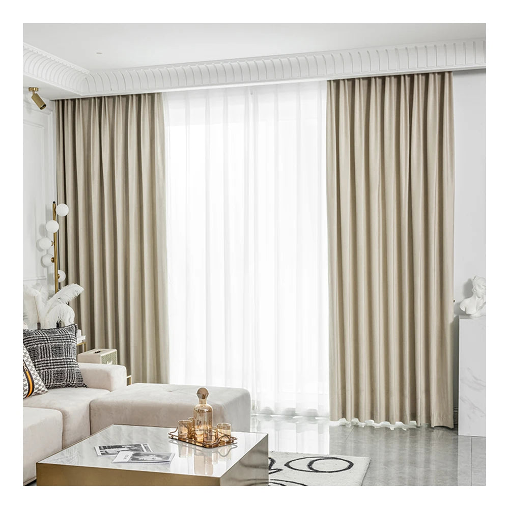 Innermor White Elegance Interior Thermal Insulated Double Panel Blackout Curtains Soft Velvet Curtain for Bedroom