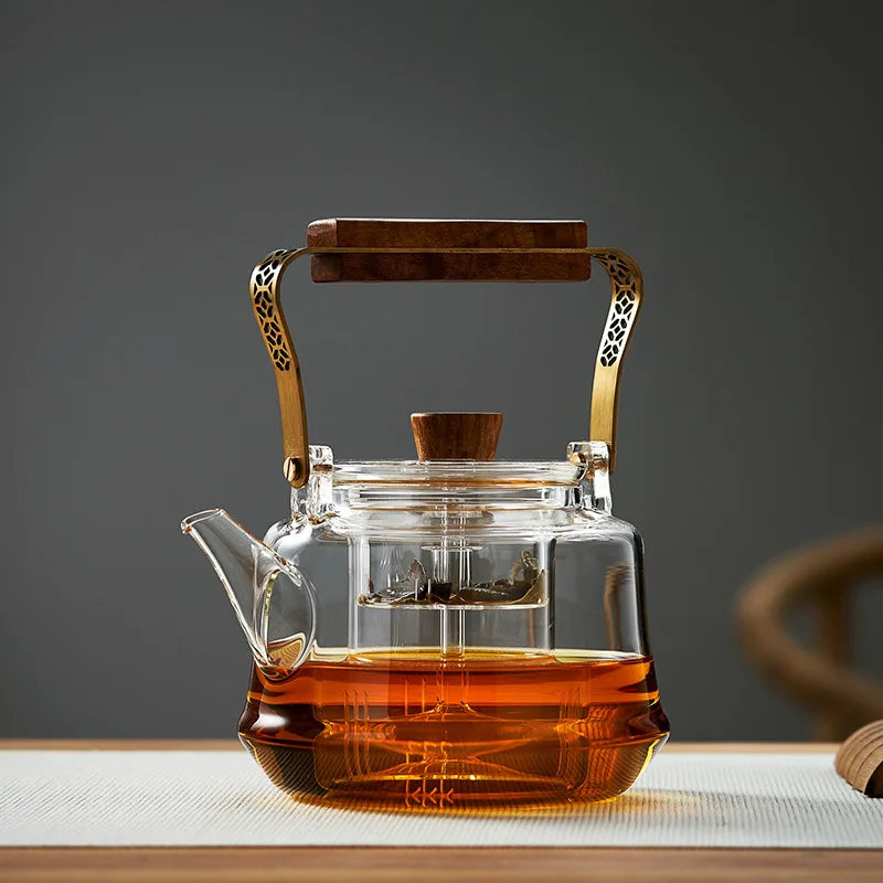 High Borosilicate Thickened Glass Teapot Cold and Hot Iron Handle Beam Pot Can Be Carried Teapot
