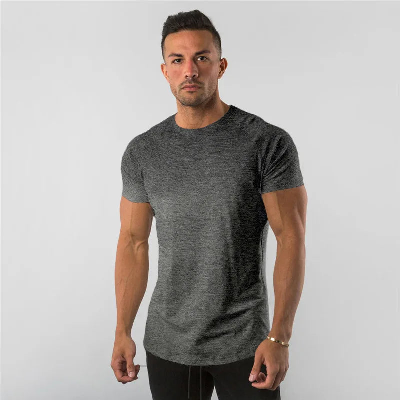 Custom logo Men Fit T-shirts 95% Cotton 5% Spandex Short Sleeve Tee Shirt Men Workout Fitness Gym Athletic Men's T-shirts