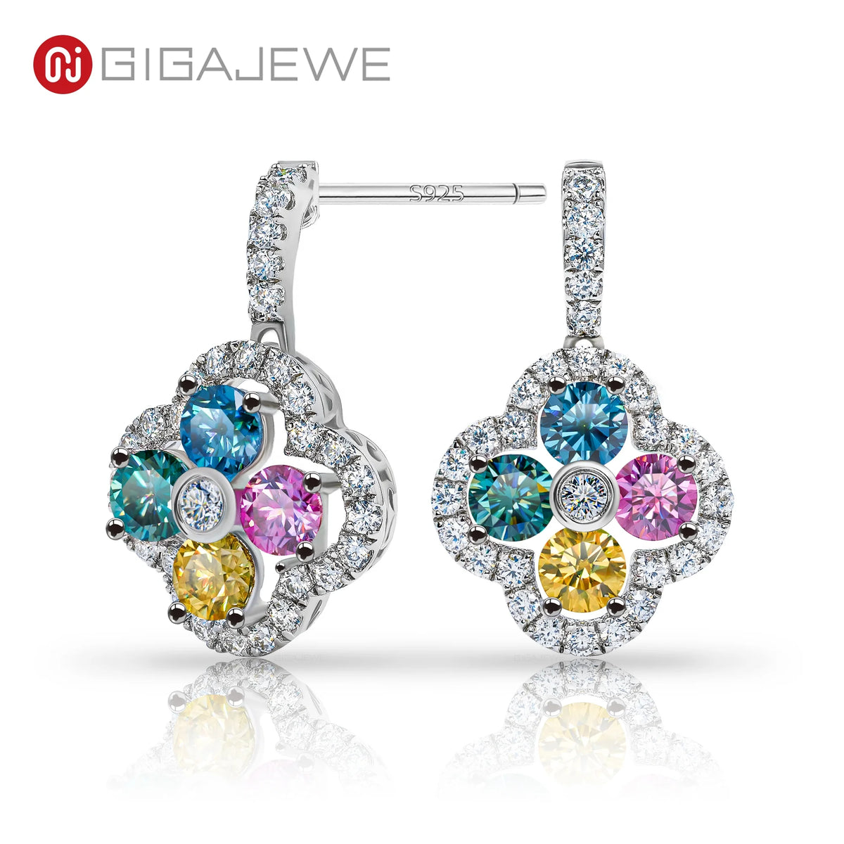 GIGAJEWE Total 1.6ct Yellow pink Blue Cyan White Color Round Cut Moissanite Silver 925 Drop Earrings MegaBDM