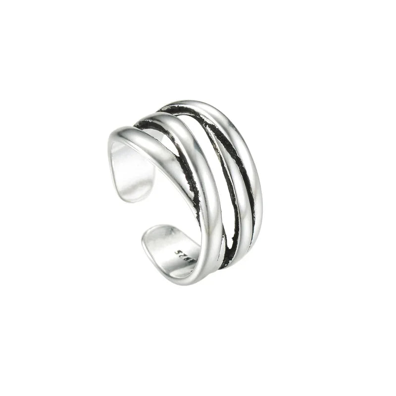 S925 Sterling Silver Opening Ring for Women Multi-layer Woven Retro Ring Personalized Versatile Ring