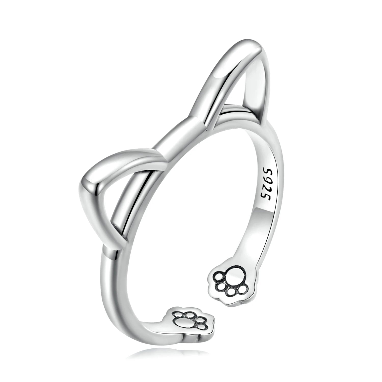 100% 925 Sterling Silver Simple Cat Ear Open Ring Fine Jewelry for Woman Birthday Gift Girlfriend Engagement Silver Ring SCR832