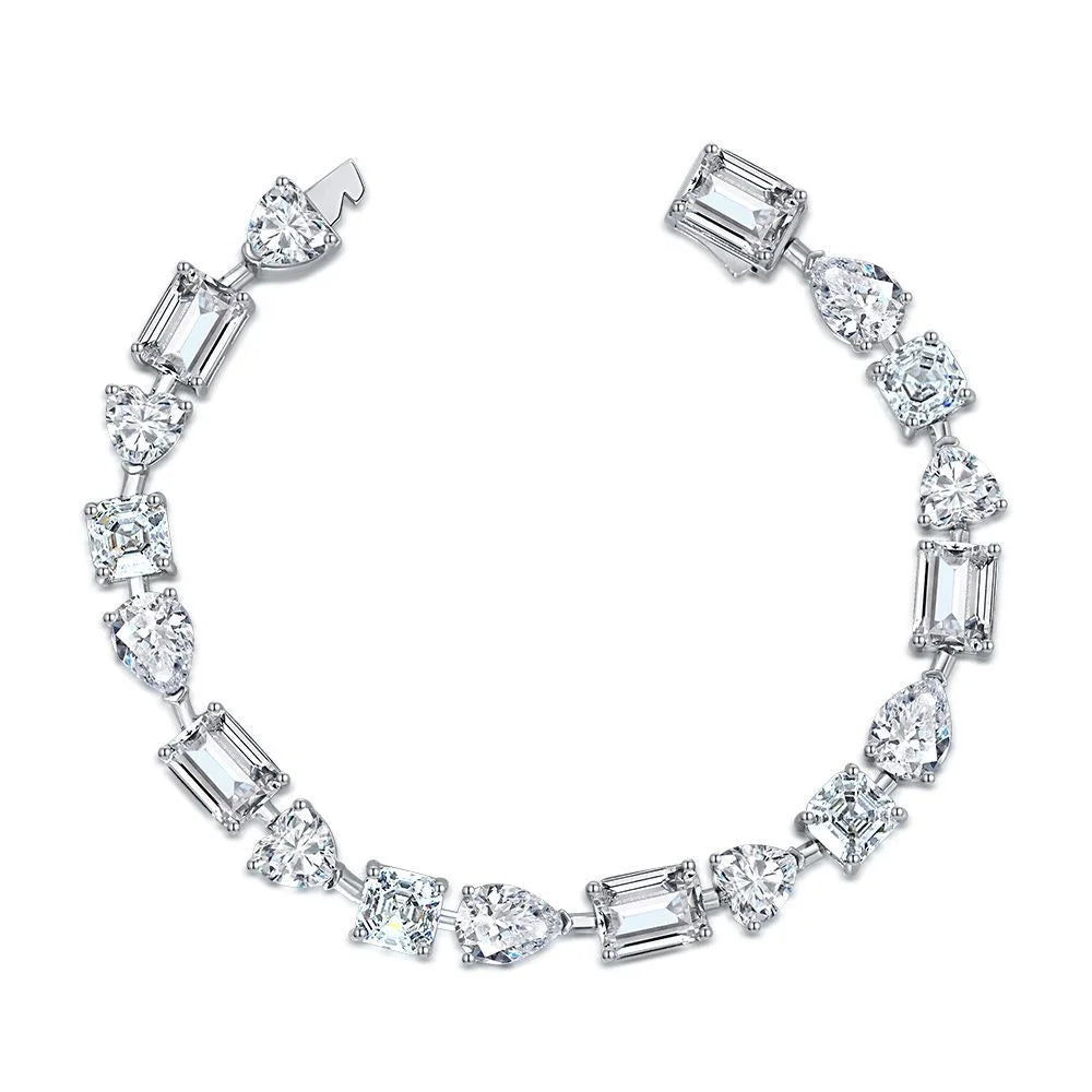 Rhodium Plated 925 Silver White Bright Heart Emerald Zircon Bracelet Hip Hop Bracelet Hand Jewelry 15-18CM Women Bracelet