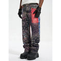 Custom Label Drop Ship Stock Street Wear Stock Men Printing Blue Stacked Flared Denim Jeans