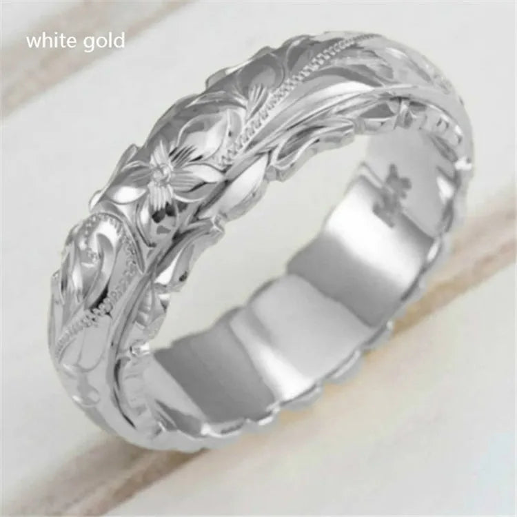 Cheap Hot Sale Fashion Engraved Pattern 14K Gold Plated Rose Flower Ring for Women Wedding Engagement Rings