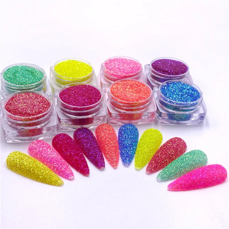 Iridescent Rainbow Nail Glitter 0.2MM Powder Size Long Lasting for Nail Art Nail Gel Manual DIY Decorations