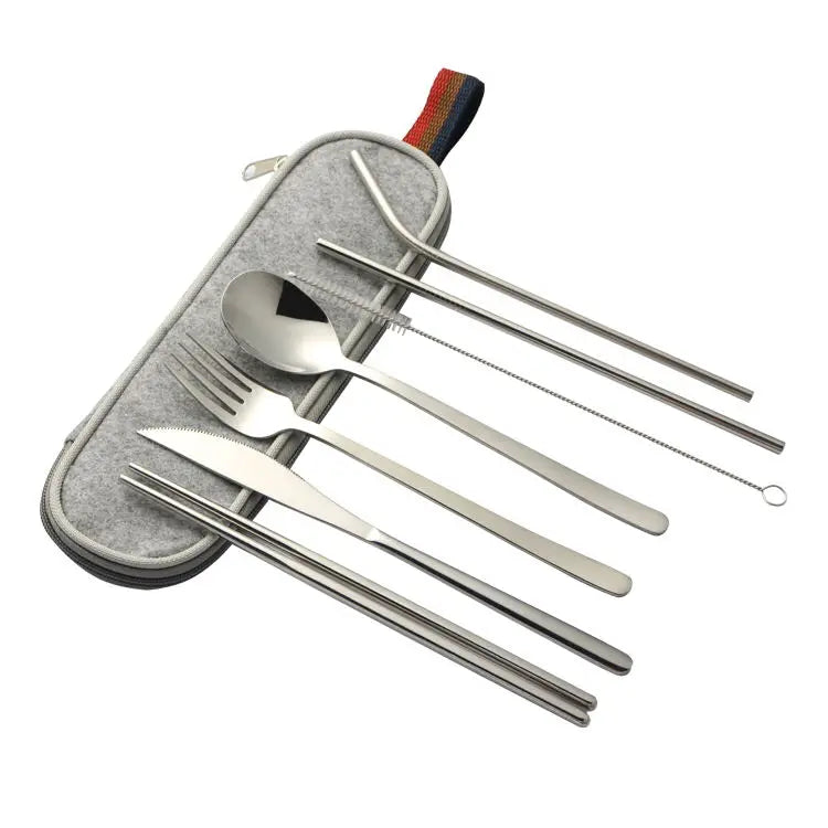 Korean Stainless Steel Flatware Set Portable Travel Cutlery Set With Zipper Bag