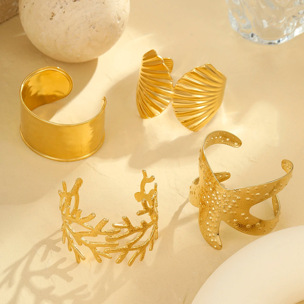 Hawaiian Stainless Steel Sea Jewelry Starfish Shell Coral Wave Gold Waterproof Bracelets Luxury Statement Bangles Jewelry Women