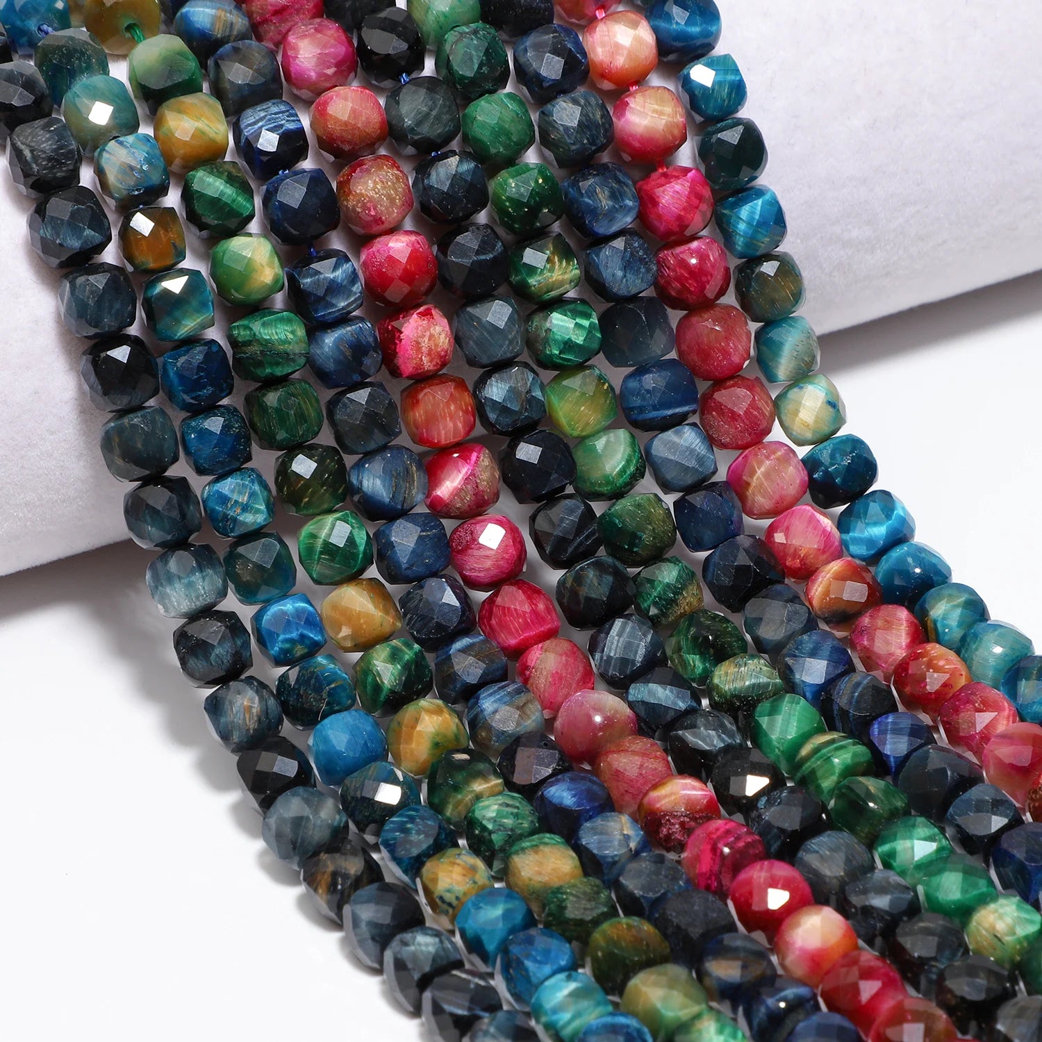 8x8mm Natural Green Square Tiger Eye Stone Faceted Cube Beads for Jewelry Making for DIY Bracelets and Earrings Accessories