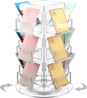 Acrylic Rotating Business Card Holder 3 Tier Spinning Greeting Card Display Rack Rotating Display Stand Clear Countertop