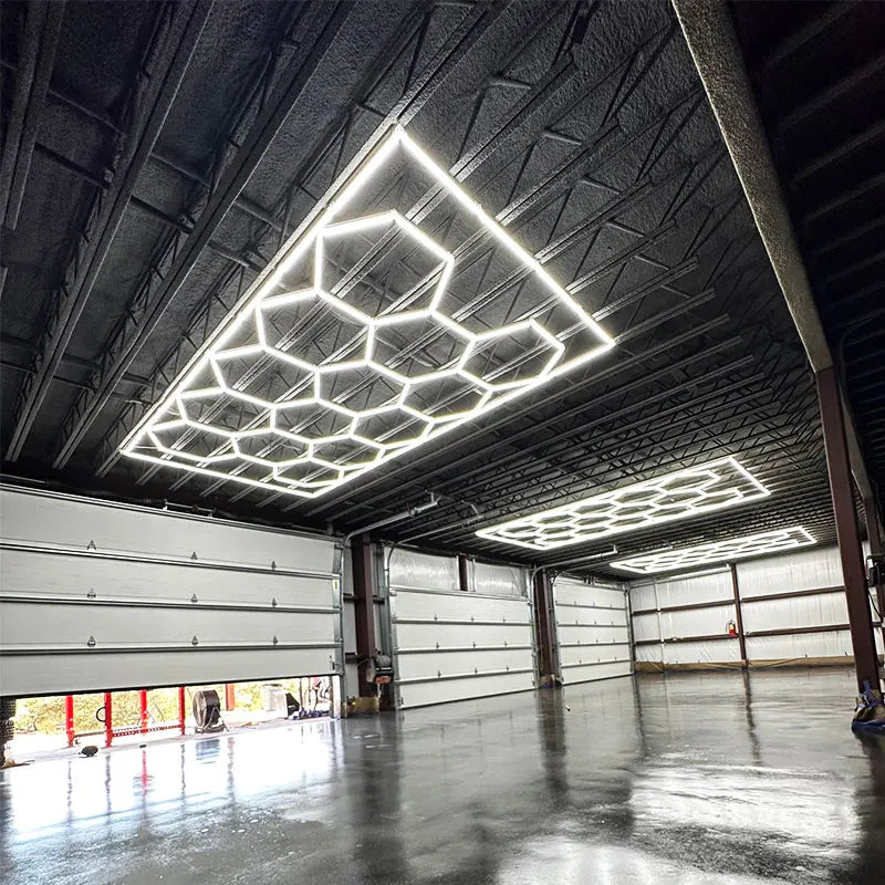2400*4800Mm Hexagon Detailing Workshop Ceiling Led Lights for Car Detailing Shop and Garage Honeycomb Lights Hexagonal Led Light