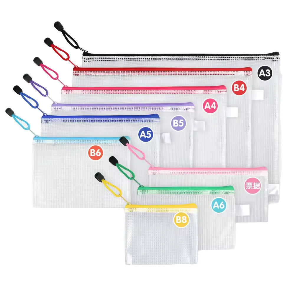 Multipurpose School Supplies Office Home Mesh Zipper Pouch Bags Waterproof Zipper Bags Waterproof Plastic Document Pouch