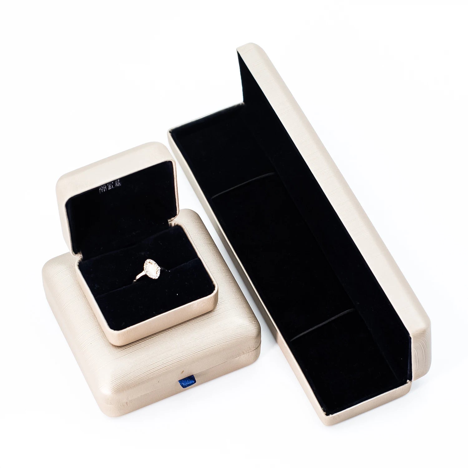 Luxury Silver Cream Velvet Gift Portable Jewelry Package Earring Ring Packaging Boxes with EVA Foam