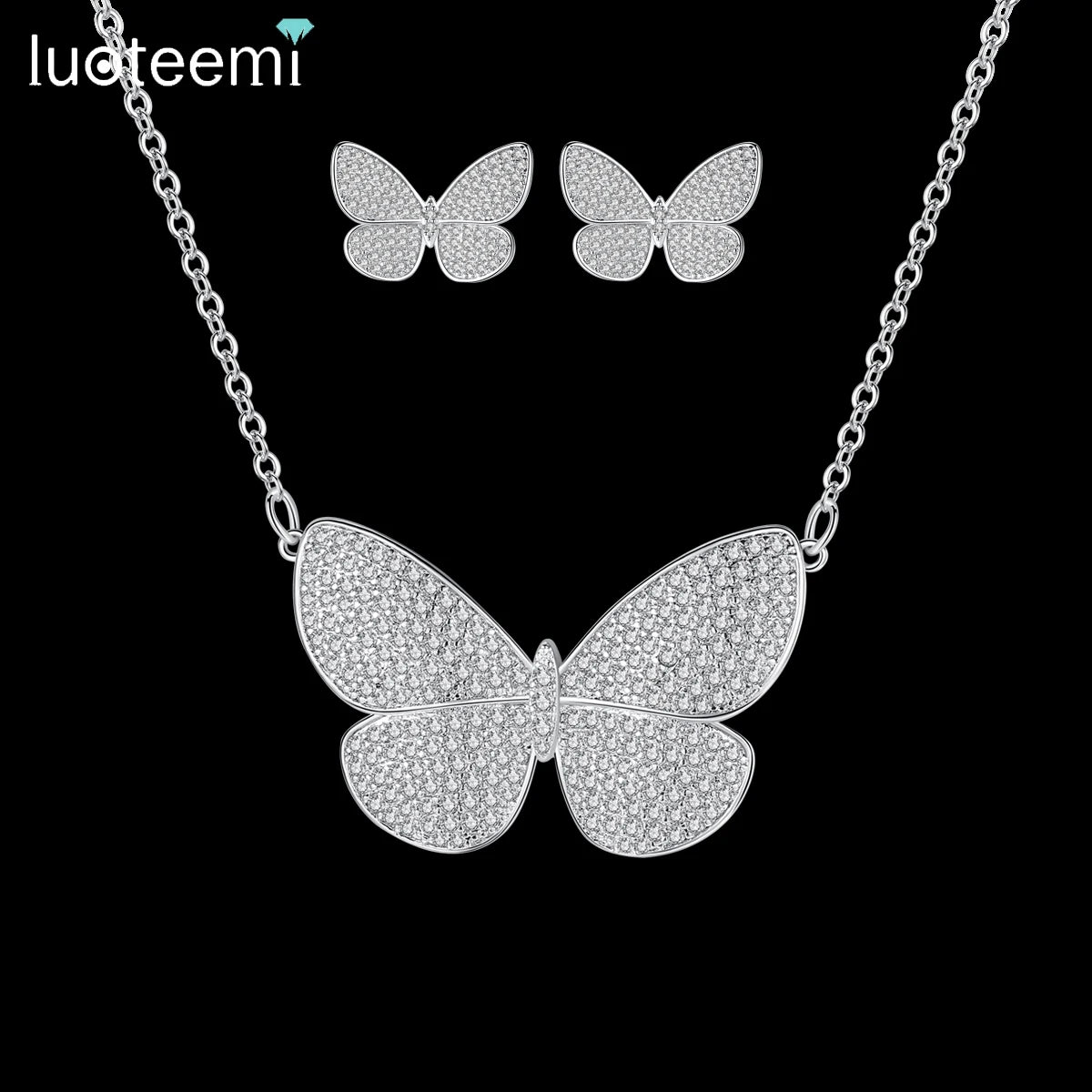 LUOTEEMI Earring Charm Fashion Pendant Dainty Zircon Earing Necklace Set for Party Woman Butterfly Jewelry