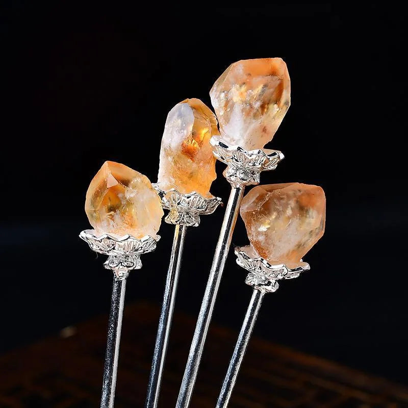 High-end Chinese Natural Yellow Crystal Hair Clips with Niche Design Brand-new Curly Shape and Accessories
