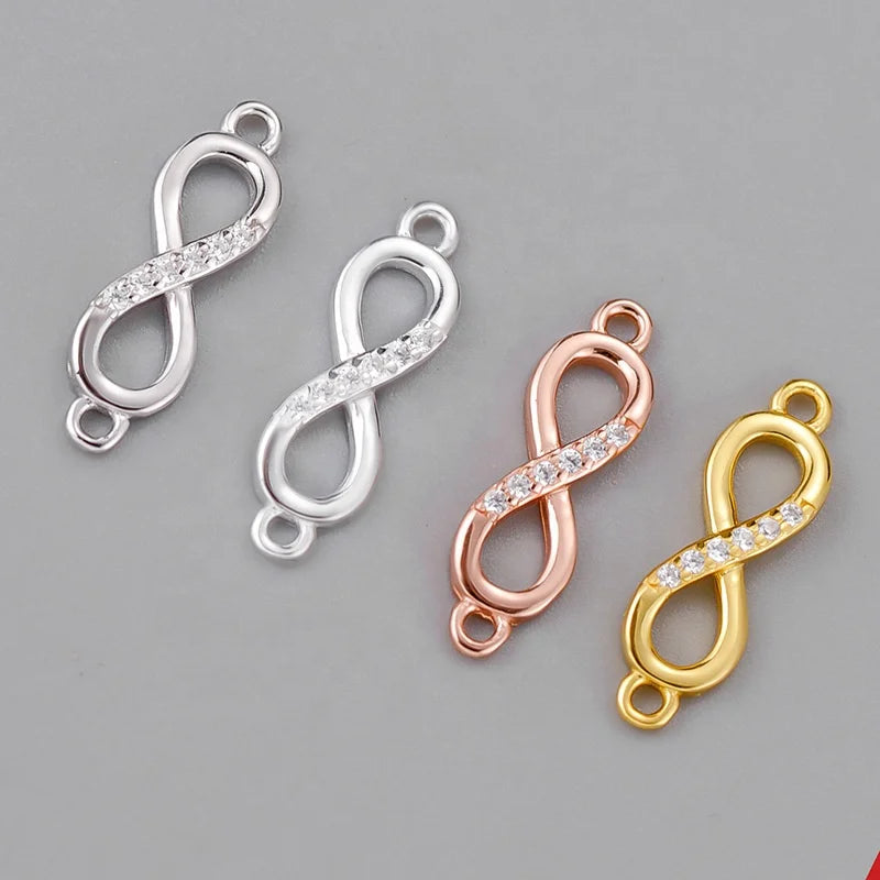 925 Sterling Silver Gold or Rose Gold or Whit Gold or Silver Plated Zircon Infinity Charms for Jewelry Making Connector