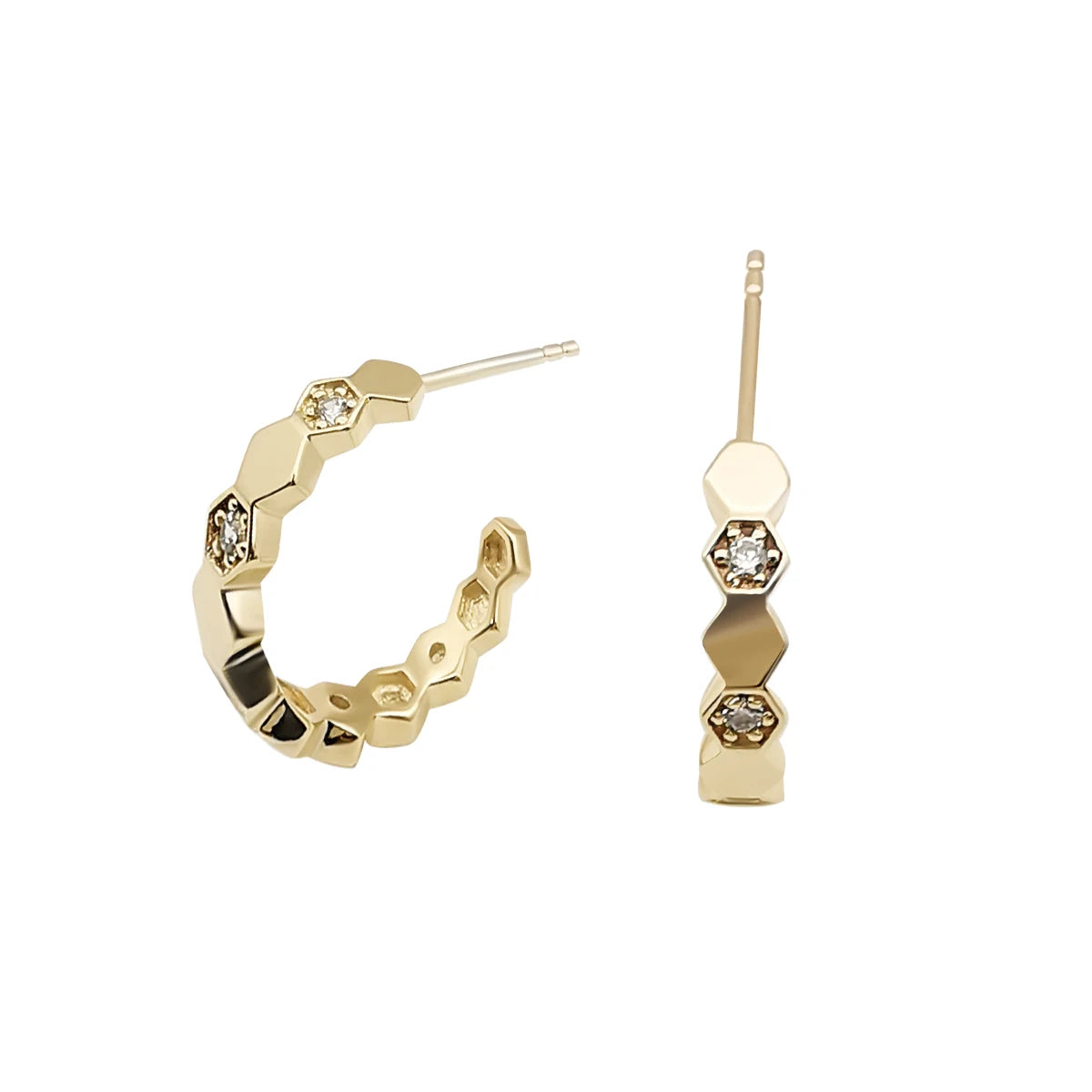 Wholesale Real 9K Au375 Pure Gold Earrings Hexagon Honeycomb Shape Real Gold Drop Earrings With Zircons Gold Earrings Jewelry