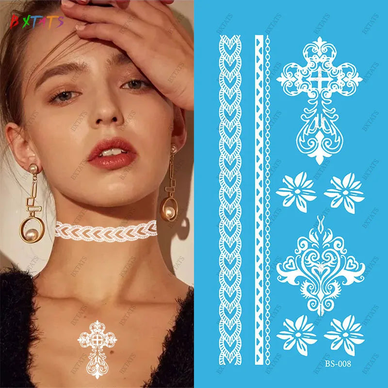 Bxtats Custom & Wholesale Beautiful Tattoo Designs Waterproof Temporary White Henna Tattoo