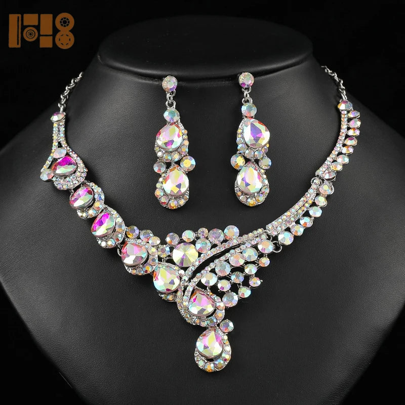 Hot Sale Luxury Women Bridal Wedding Necklace Earrings Fine Jewelry Jewelry Set for Bride Wedding Accessories