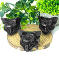 Wholesale Natural Quartz Stone Animal Carving 5cm Obsidian Three-eyed Cat Head Sculpture Model Home Decoration