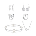 New Trend Elegant 925 Sterling Silver Beaded Platinum Plated Necklace Earrings Ring Jewelry Set Silver Jewelry Set