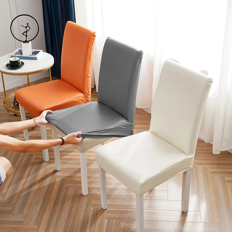 Dropshiping Solid Color PU  Chair Cover Restaurant Office Backrest Chair Cover Waterproof Cat-scratch Home Decoration Seat Cover