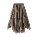 Ladies Summer Party Design Elastic High Waist Casual Irregular A-Line Big Hem Plain Color Ruffled Chiffon Skirt